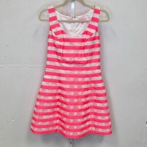 Lilly Pulitzer Joslin  Fiesta Bright Pink White Floral Striped Joslin Dress Sz 4